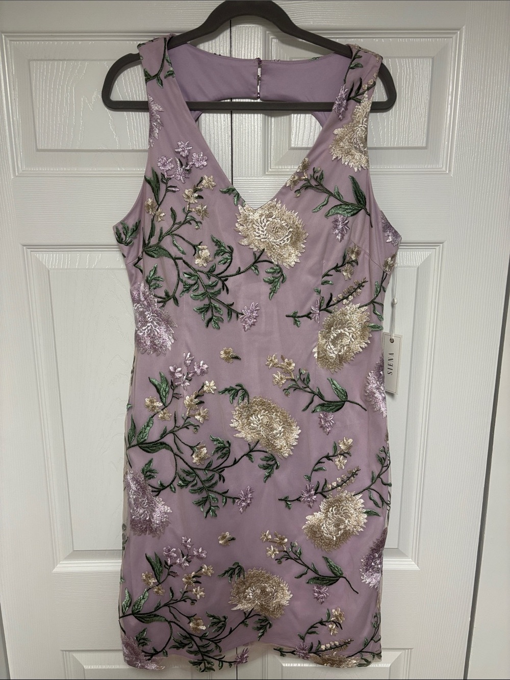 Lavender Floral Embroidered Midi Dress